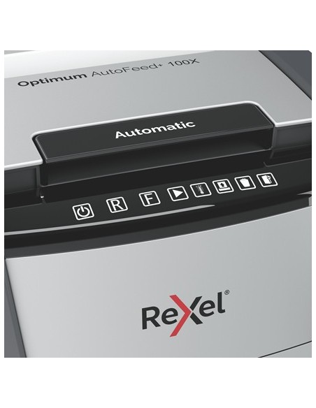 Rexel Optimum AutoFeed+ 100X triturador de papel Corte cruzado 55 dB 22 cm Negro, Gris