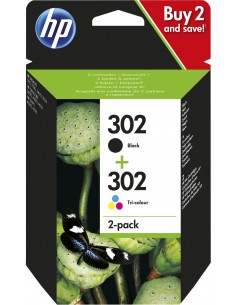 HP Paquete de ahorro de 2 cartuchos de tinta original 302 negro tricolor