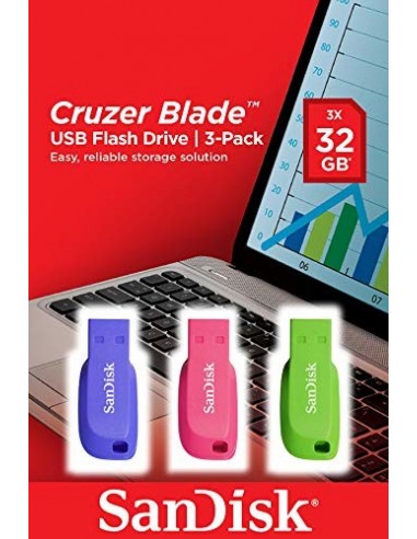 SanDisk Cruzer Blade 3x 32GB unidad flash USB USB tipo A 2.0 Azul, Verde, Rosa