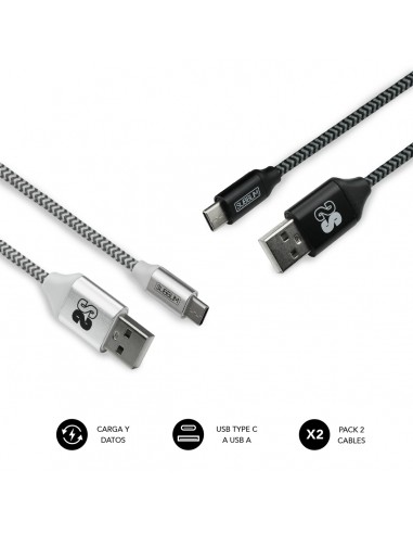 SUBBLIM PACK 2 CABLES USB TIPO USB-C-A 3.0 1 M BLACK SILVER