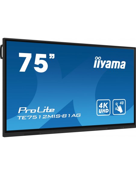 iiyama PROLITE Pantalla plana para señalización digital 190,5 cm (75") Wifi 400 cd   m² 4K Ultra HD Negro Pantalla táctil