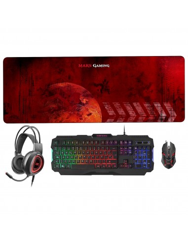 Mars Gaming MCPRGB2ES Combo Gaming Teclado Ratón Alfombrilla XXL y Cascos Idioma Español