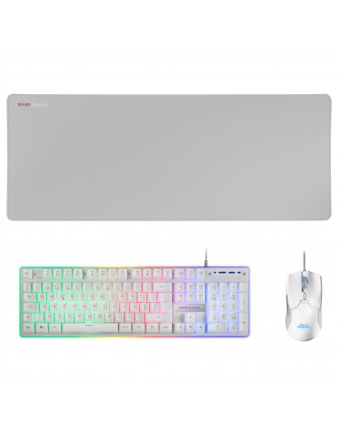 Mars Gaming MCPXWPT Combo Teclado H-Mech FRGB Ratón Ultraligero 10000DPI y Alfombrilla XXL Blanco Idioma Portugués