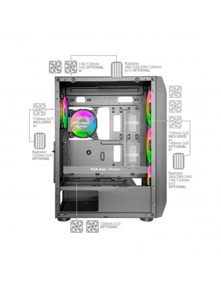 Mars Gaming MC-KX Blanco Torre Gaming Premium E-ATX Sistema CPU FREEZER 5 Ventiladores ARGB Ultra-silenciosos Controladora ARGB