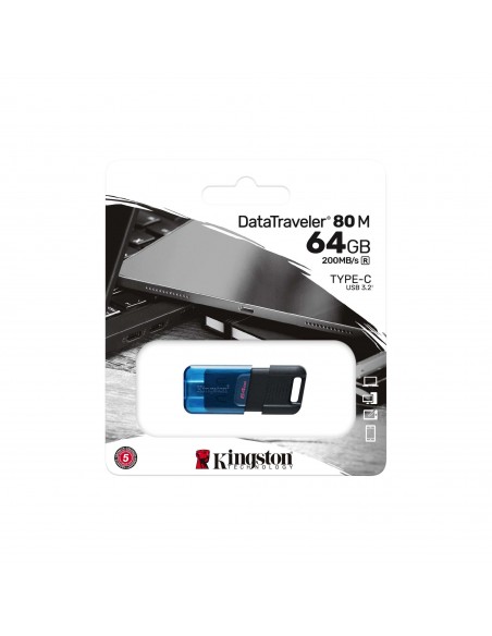 Kingston Technology DataTraveler 80 unidad flash USB 64 GB USB Tipo C 3.2 Gen 1 (3.1 Gen 1) Negro, Azul