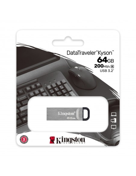 Kingston Technology DataTraveler Kyson unidad flash USB 64 GB USB tipo A 3.2 Gen 1 (3.1 Gen 1) Plata