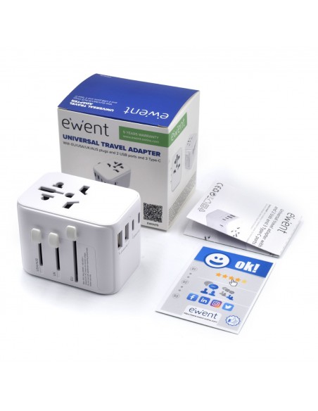 Ewent EW1470 adaptador de enchufe eléctrico Universal Blanco