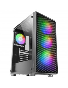 Mars Gaming MC-F Negro, Semitorre Gaming ATX, Ventana Completa Cristal Templado, Frontal Metal-Mesh, 4x Ventiladores ARGB 120mm