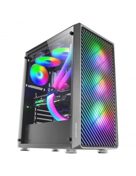 Mars Gaming MC-F Negro, Semitorre Gaming ATX, Ventana Completa Cristal Templado, Frontal Metal-Mesh, 4x Ventiladores ARGB 120mm