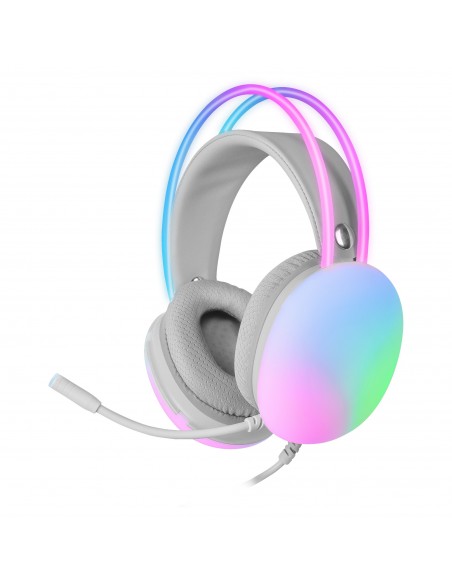 Mars Gaming MH-GLOW Blanco Auriculares 360° Full Chroma RGB Flow Micrófono Cancelación de Ruido Diseño Ultra-ligero