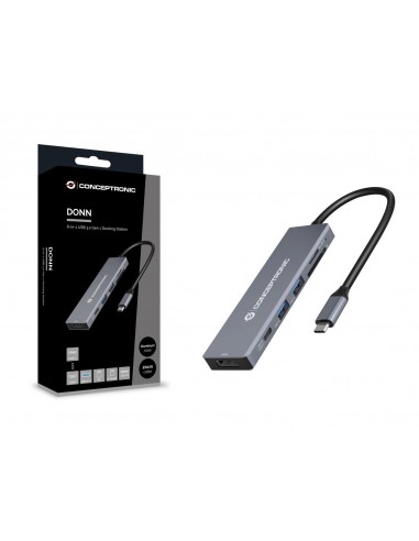 Conceptronic DONN23G base para portátil y replicador de puertos Alámbrico USB 3.2 Gen 1 (3.1 Gen 1) Type-C Gris