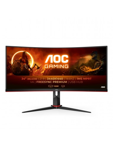 AOC G2 CU34G2X BK pantalla para PC 86,4 cm (34") 3440 x 1440 Pixeles Quad HD LED Negro, Rojo