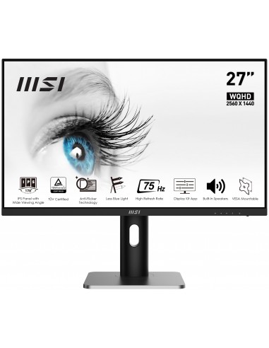 MSI Pro MP273QP pantalla para PC 68,6 cm (27") 2560 x 1440 Pixeles Wide Quad HD LED Negro, Plata