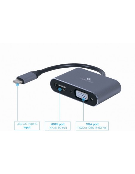 Gembird A-USB3C-HDMIVGA-01 Adaptador gráfico USB 3840 x 2160 Pixeles Gris