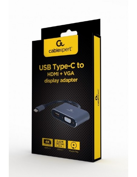 Gembird A-USB3C-HDMIVGA-01 Adaptador gráfico USB 3840 x 2160 Pixeles Gris