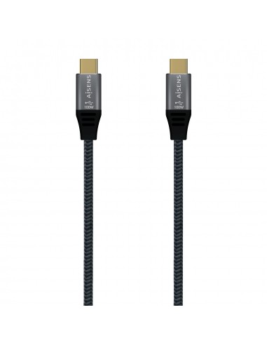 AISENS Cable USB 2.0 Aluminio 5A 100W E-Mark, USB-C M-USB-C M, Gris, 1.0M