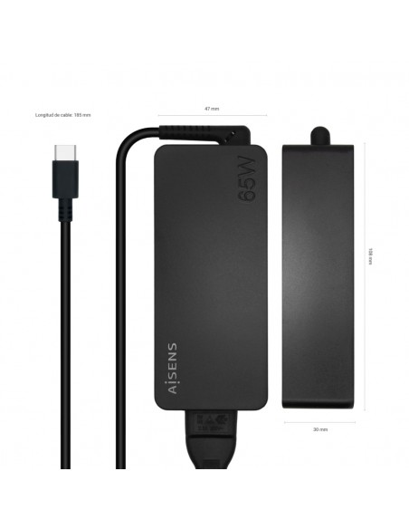 AISENS Cargador 65W PD3.0 1XUSB-C 1.8M, Negro