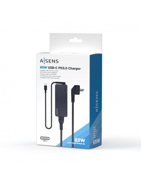 AISENS Cargador 65W PD3.0 1XUSB-C 1.8M, Negro