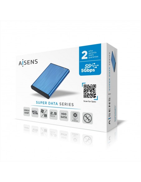 AISENS Caja Externa 2,5" ASE-2525BLU 9.5mm SATA a USB 3.0 USB3.1 Gen1, Azul