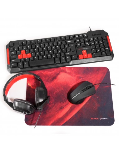 Mars Gaming MRCP1 Combo Gaming Teclado Antighosting Ratón 2800DPI Auriculares y Alfombrilla Idioma Español