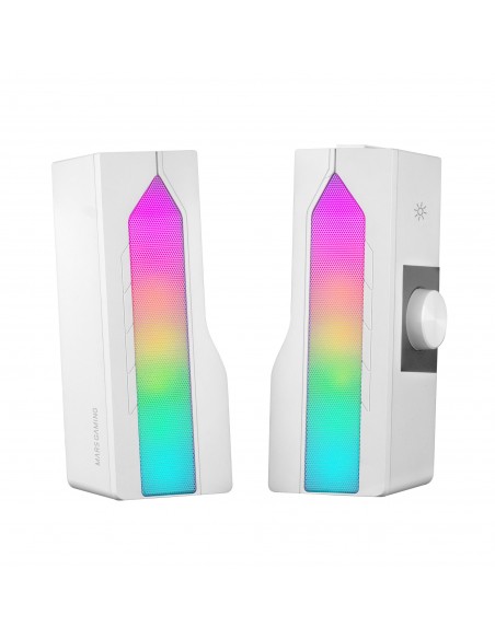 Mars Gaming MSDUOW Barra de Sonido + Altavoces Gaming 2.0 RGB Mesh Bluetooth 5.0 y Jack Sonido DSP 15W, Blanco