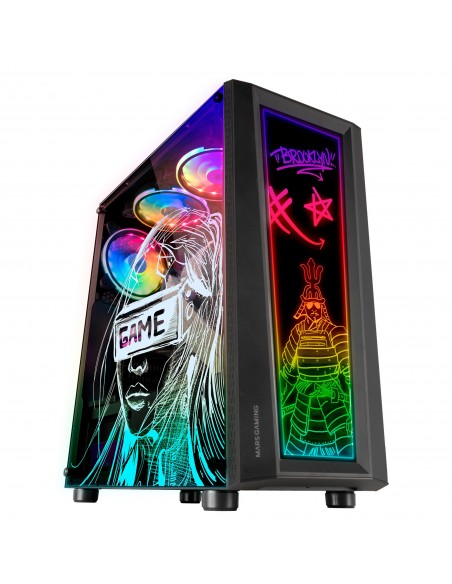 Mars Gaming MC-ART Negro Caja PC Gaming ATX Doble Cristal Templado Dibujable ARGB 12 Modos Ventilador 12cm