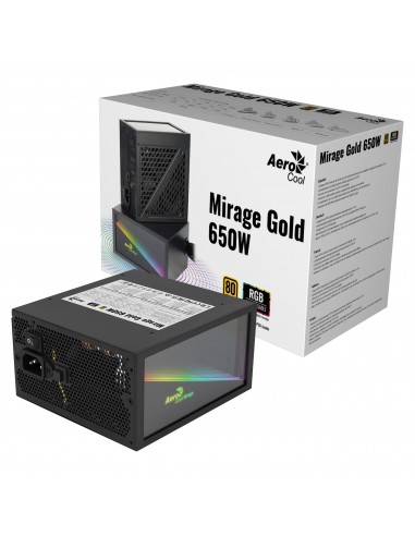 Aerocool MIRAGEGOLD650 Fuente Alimentación PC 650W RGB Infinity Mirror 80Plus Gold Condensadores Japoneses