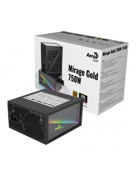 Aerocool MIRAGEGOLD750 Fuente Alimentación PC 750W RGB Infinity Mirror 80Plus Gold Condensadores Japoneses