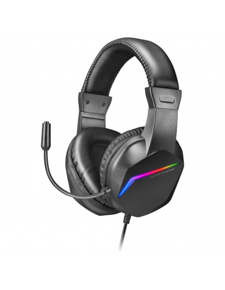 Mars Gaming MH122 Negro, Cascos Gaming FRGB Over Ear con Micrófono, Sonido HiFi, Cancelación de Sonido, Ultraligeros, PS4 PS5