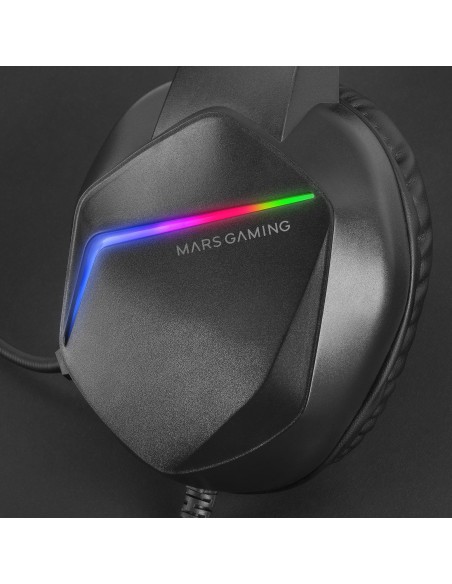 Mars Gaming MH122 Negro, Cascos Gaming FRGB Over Ear con Micrófono, Sonido HiFi, Cancelación de Sonido, Ultraligeros, PS4 PS5