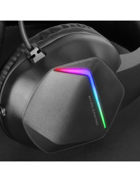 Mars Gaming MH122 Negro, Cascos Gaming FRGB Over Ear con Micrófono, Sonido HiFi, Cancelación de Sonido, Ultraligeros, PS4 PS5