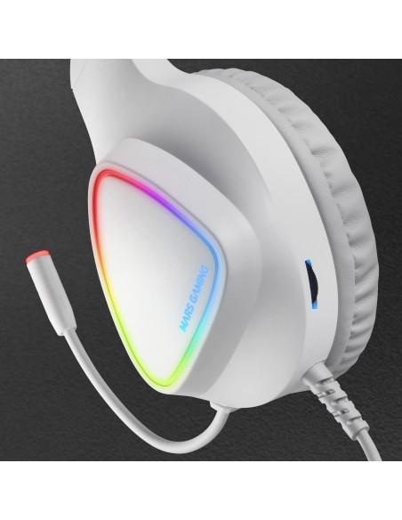 Mars Gaming MH222 Blanco, Cascos Gaming RGB Over Ear con Micrófono, Sonido HiFi, Cancelación de Sonido, Ultraligeros, PS4 PS5