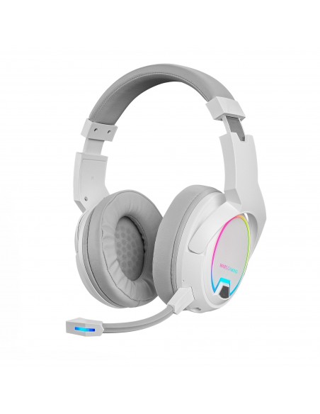 Mars Gaming MHW-100 Blanco Auriculares Inalámbricos ARGB Flow Micrófono ENC Extraíble Ultraligeros Cancelación de Ruido Activa