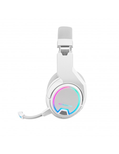 Mars Gaming MHW-100 Blanco Auriculares Inalámbricos ARGB Flow Micrófono ENC Extraíble Ultraligeros Cancelación de Ruido Activa