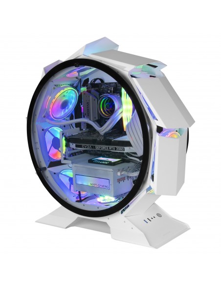 Mars Gaming MCORB Blanco Caja PC Gaming Micro-ATX XL Diseño Circular Custom Doble Cristal Templado