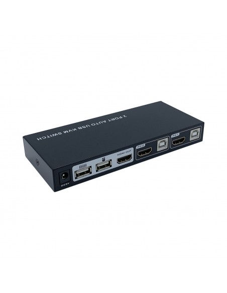 AISENS Conmutador KVM HDMI 4K@60HZ USB 1U-2PC con fuente alimentación, Negro