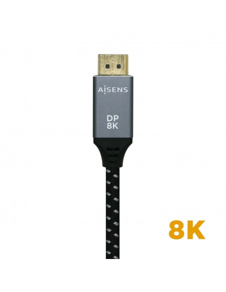 AISENS Cable Displayport V1.4 8k@60hz, DP M-DP M, Gris Negro, 2.0m