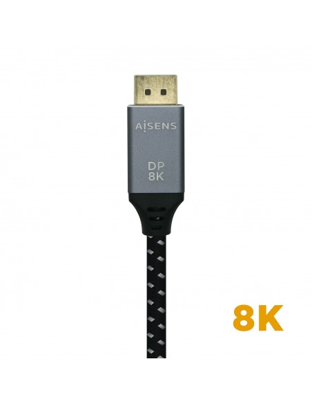 AISENS Cable Displayport V1.4 8k@60hz, DP M-DP M, Gris Negro, 2.0m