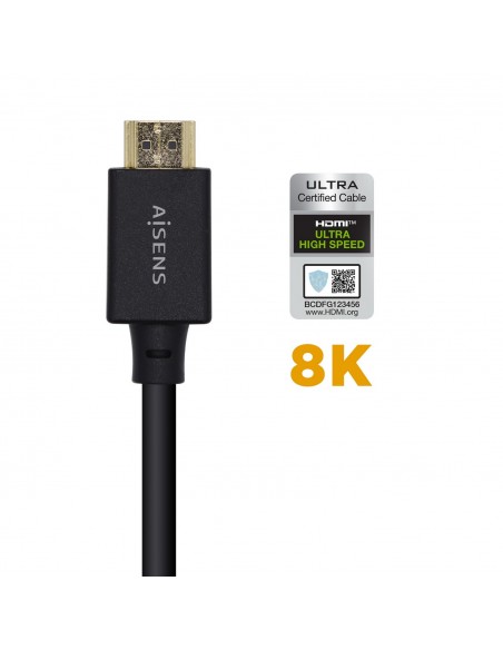 AISENS Cable HDMI V2.1 Ultra Alta Velocidad   HEC Certificado 8k@60Hz 48Gbps, A M-A M, Negro, 3.0m