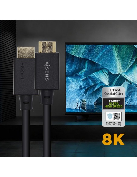 AISENS Cable HDMI V2.1 Ultra Alta Velocidad   HEC Certificado 8k@60Hz 48Gbps, A M-A M, Negro, 3.0m