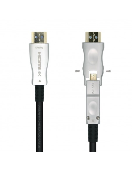 AISENS Cable HDMI V2.0 AOC Desmontable Premium Alta Velocidad   HEC 4k@60Hz 4 4 4 18Gbps, A M-D A M, Negro, 15m