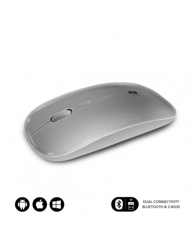 SUBBLIM Ratón Óptico Inalámbrico 2.4G y Bluetooth Dual Flat Mouse Recargable Plateado