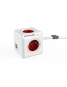 Allocacoc PowerCube Extended USB base múltiple 1,5 m 4 salidas AC Interior Rojo, Blanco