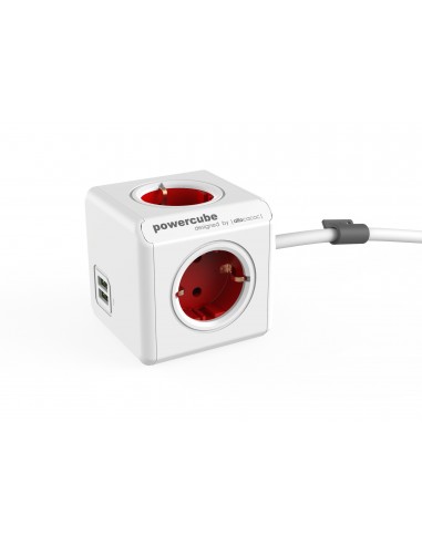 Allocacoc PowerCube Extended USB base múltiple 1,5 m 4 salidas AC Interior Rojo, Blanco