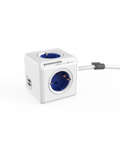 Allocacoc PowerCube Extended USB base múltiple 1,5 m 4 salidas AC Interior Azul, Blanco