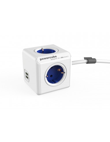 Allocacoc PowerCube Extended USB base múltiple 1,5 m 4 salidas AC Interior Azul, Blanco