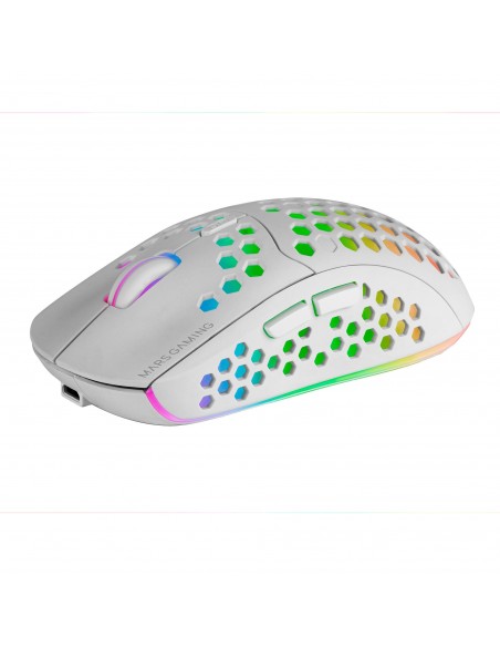 Mars Gaming MMW3W, Ratón Gaming Inalámbrico, RGB Flow, Ultraligero 79g, 3200DPI, Blanco