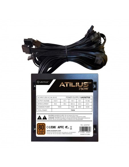 UNYKAch ATX Atilius 2.0 Black 750W 80+ Bronze unidad de fuente de alimentación 20+4 pin ATX Negro