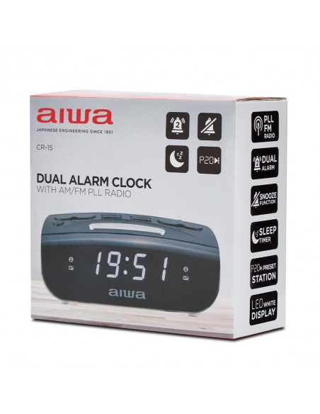 Aiwa CR-15 despertador Reloj despertador digital Negro, Blanco