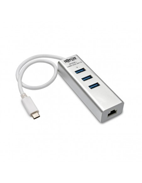 Tripp Lite Hub Adaptador Portátil USB 3.1 Gen 1, USB-C, de 3 Puertos USB-A y Puerto Gigabit Ethernet, Compatible con